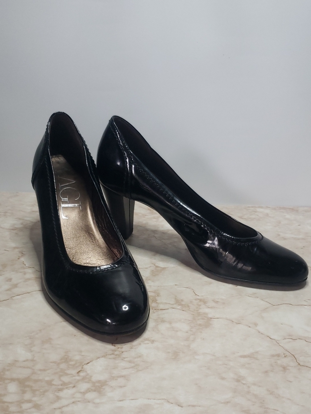AGL Black Patent Leather Block Heel Pumps 40